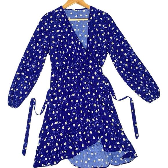 Daisy Bubble Wrap Dress Womens S Blue Long Sleeve Cottagecore Coquette Party Fun - Picture 5 of 9